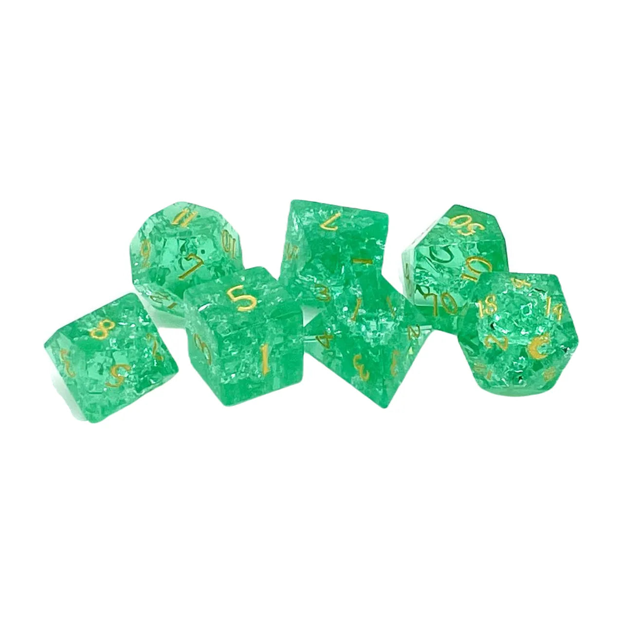 Blast Glass: Tourmaline w/ Gold 7-set Gemstone Dice