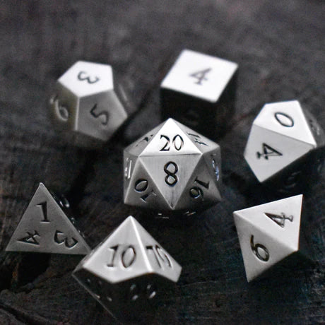 Brushed Silver Sharp-Edged - 7-set Metal Dice