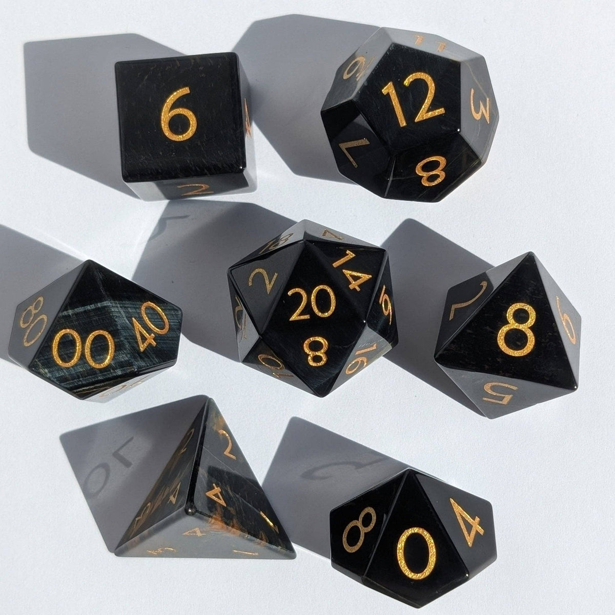 Blue Tiger Eye - 7 Piece Polyhedral Gemstone Dice Set
