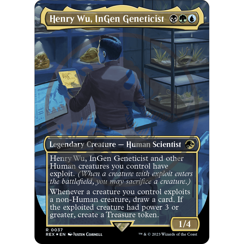 Henry Wu, InGen Geneticist (Borderless) (Emblem) (REX-037) - Jurassic World Collection (Borderless) Foil