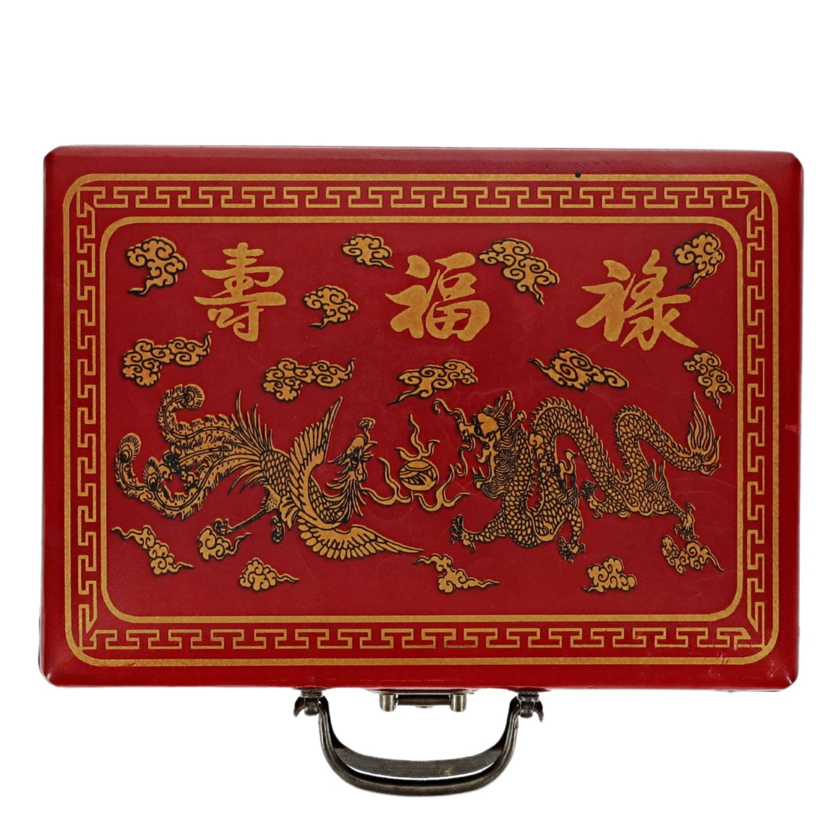 WE Games Traditional Chinese Mahjong Set Travel Size, Red Leatherette Travel Case with Ornate Dragon Design, 144 Tiles 24mm White Tiles