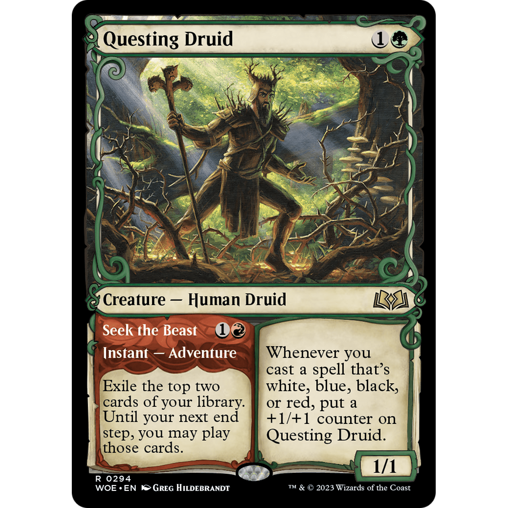 Questing Druid // Seek the Beast (WOE-294) - Wilds of Eldraine: (Showcase) Foil