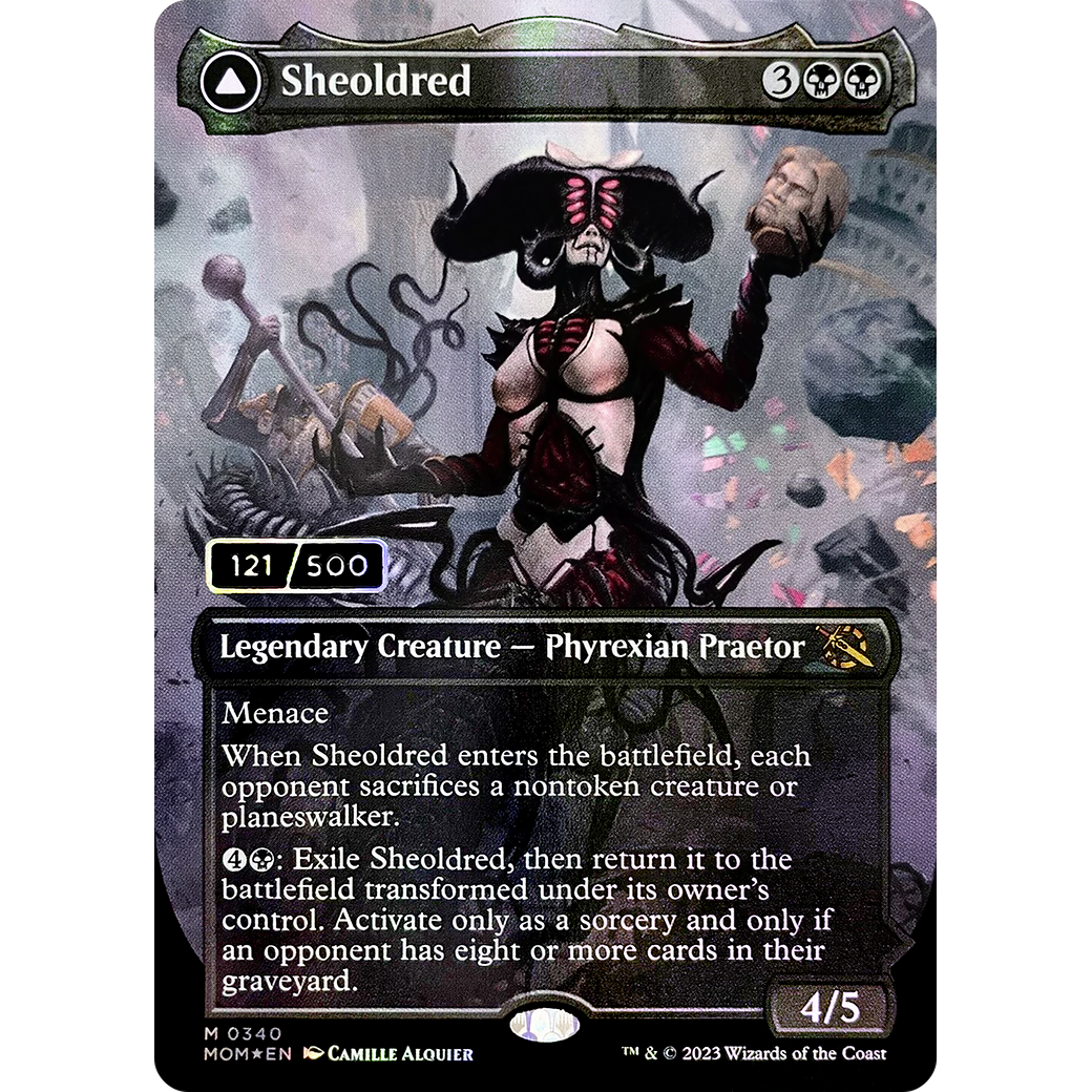 Sheoldred // The True Scriptures (MOM-340) - March of the Machine (Borderless) Foil
