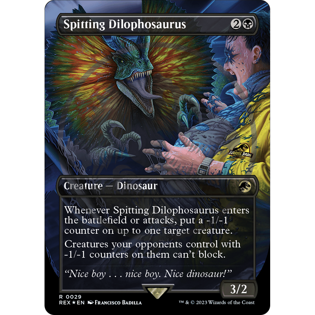 Spitting Dilophosaurus (Borderless) (Emblem) (REX-029) - Jurassic World Collection (Borderless) Foil