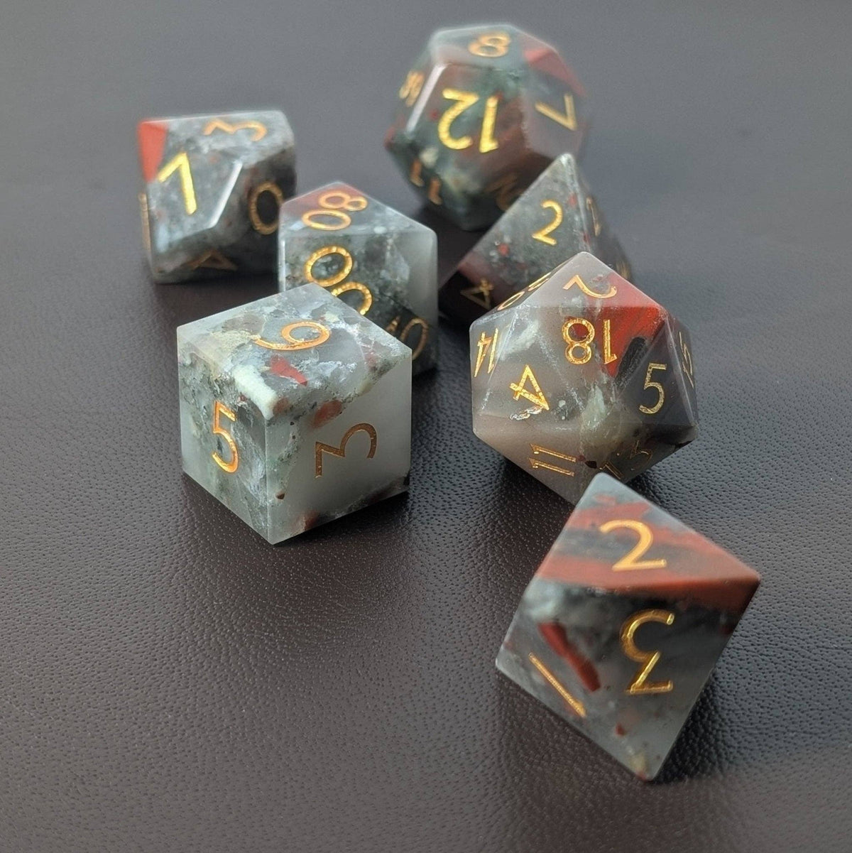 Blood Stone - 7 Piece Polyhedral Gemstone Dice Set
