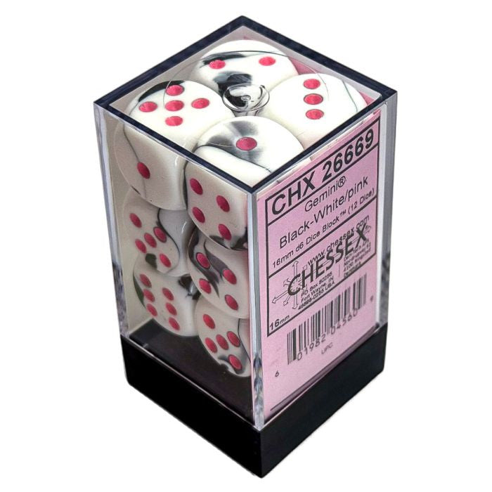 Chessex Gemini Black-White/Pink Six-Sided 16mm Dice