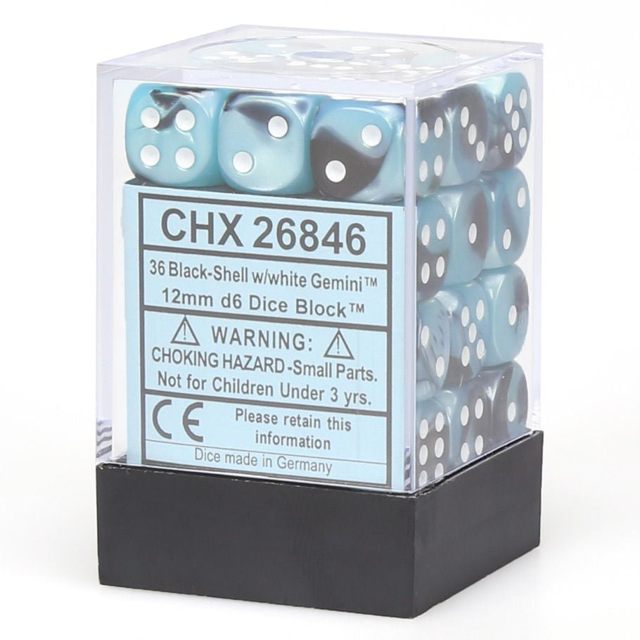 Chessex Gemini Black-Shell/White Six-Sided 12mm Dice