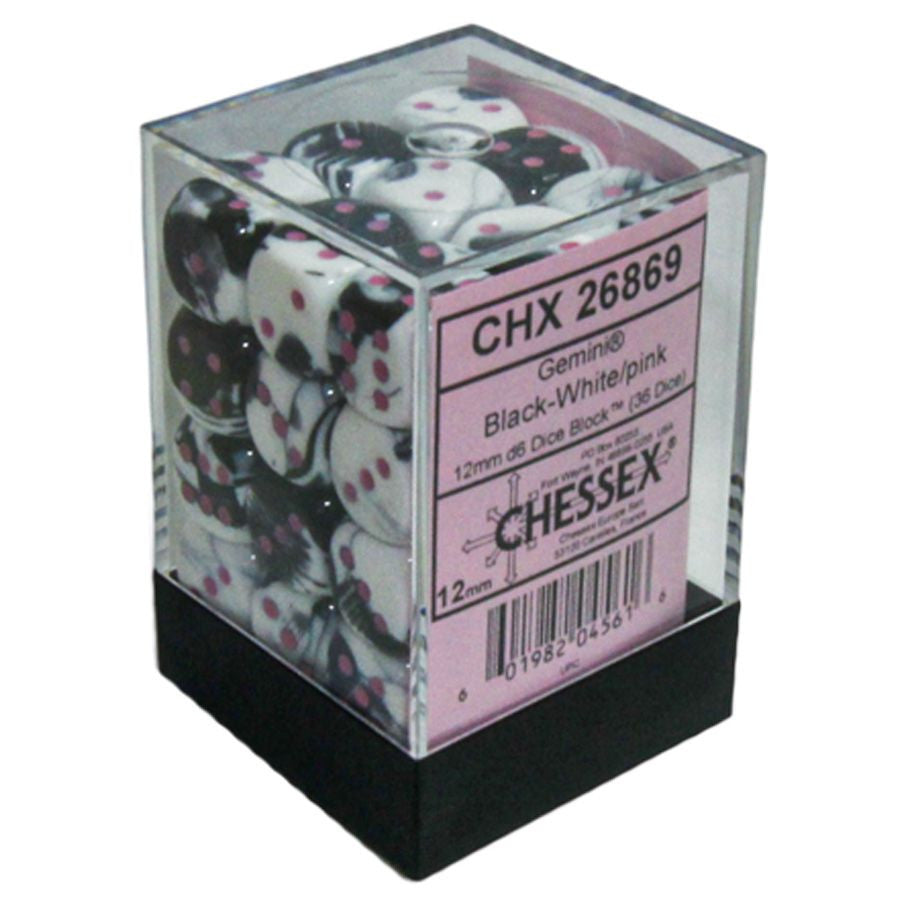 Chessex Gemini Black-White/Pink Six-Sided 12mm Dice
