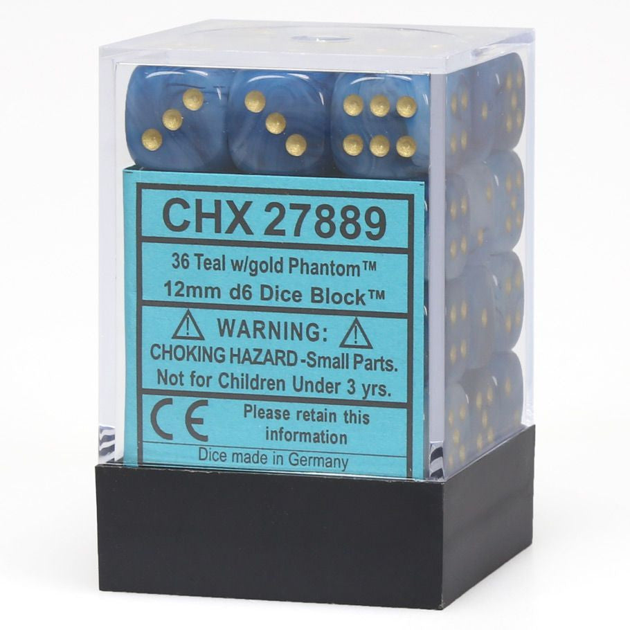 Chessex Phantom Teal/Gold Six-Sided 12mm Dice