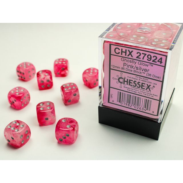Chessex Ghostly Glow Pink/Silver Six-Sided 12mm Dice