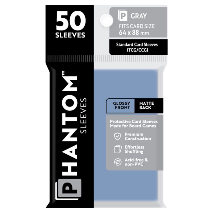 Phantom Sleeves: Gray Size 64mmX88mm 50ct - Gloss/Matte