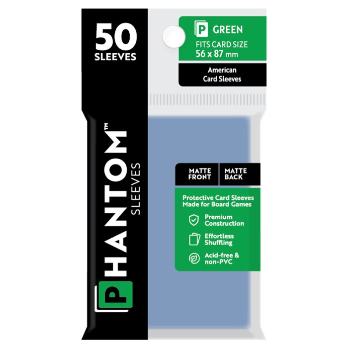 Phantom Sleeves: Green Size 56mmX87mm 50ct - Matte/Matte