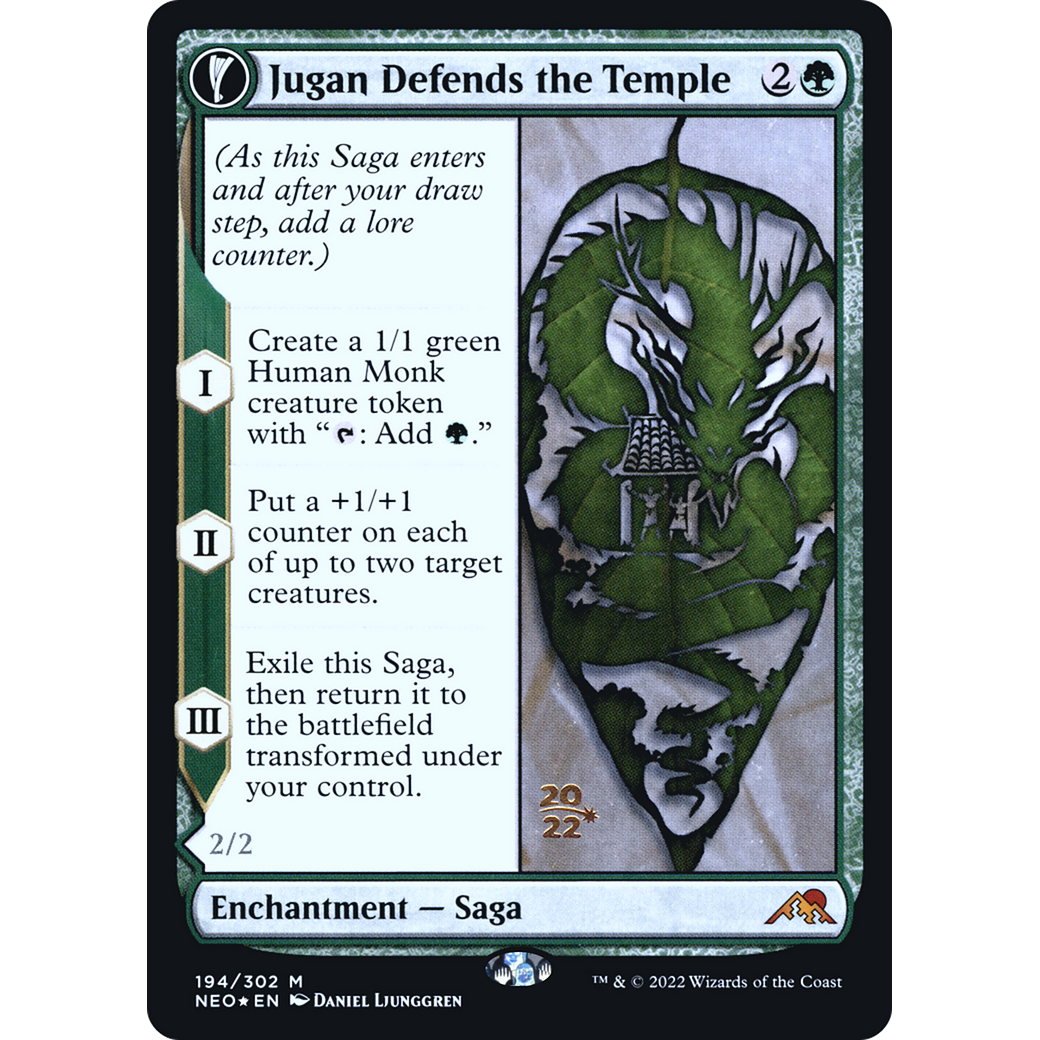 Jugan Defends the Temple // Remnant of the Rising Star (PRE-194S) - Kamigawa: Neon Dynasty Promos: (fandfc, enchantment) Foil