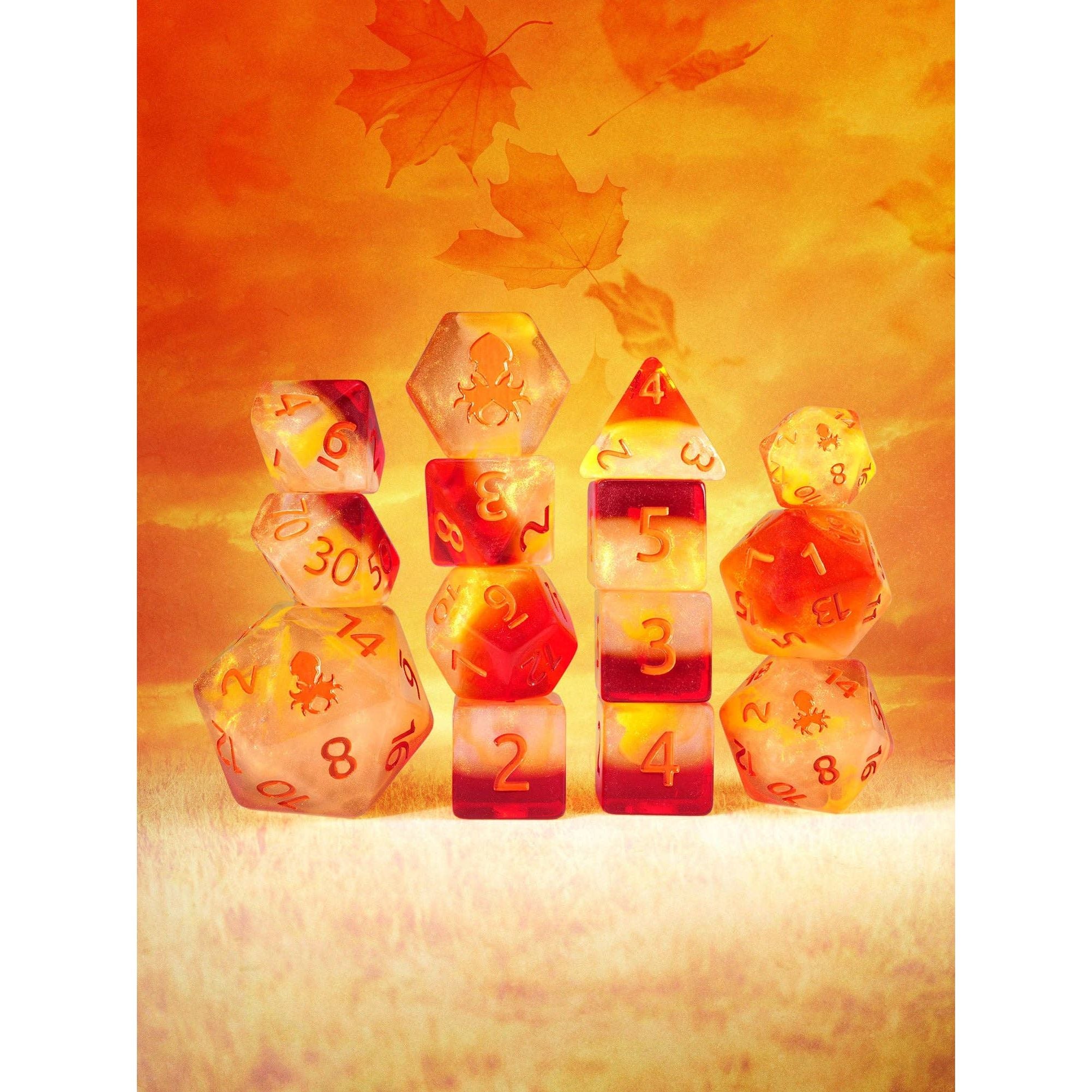 Cornucopia 14pc Dice Set inked in Orange