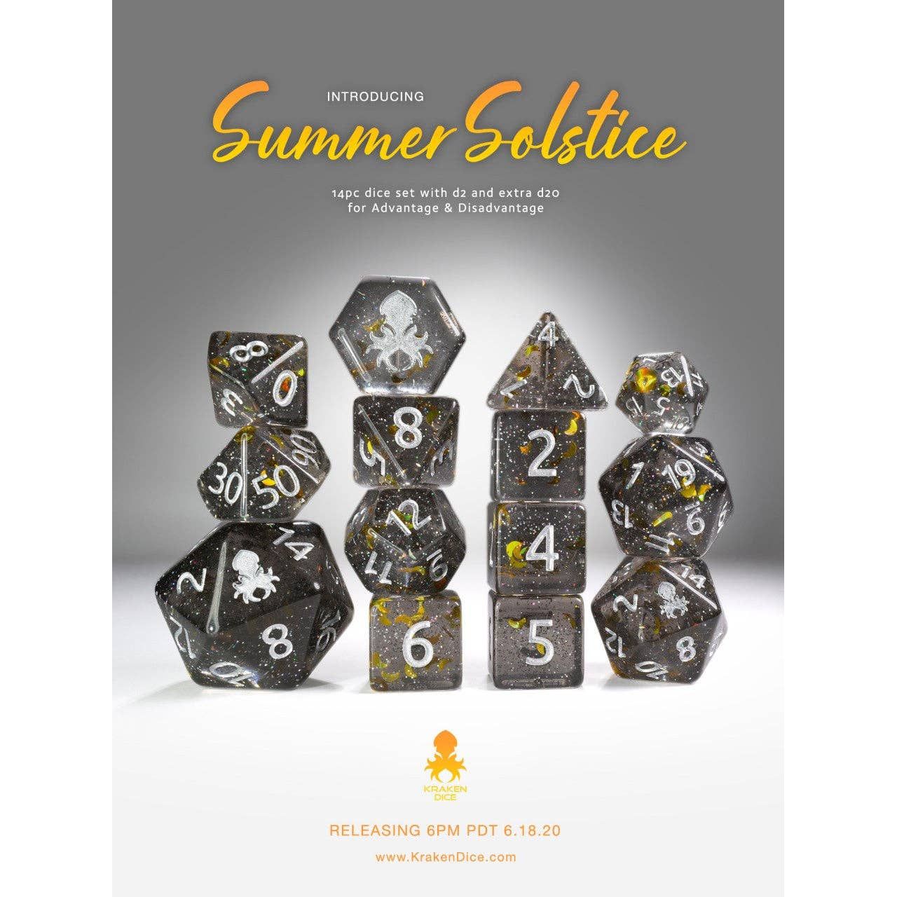 Summer Solstice 14pc Silver Ink Dice Set