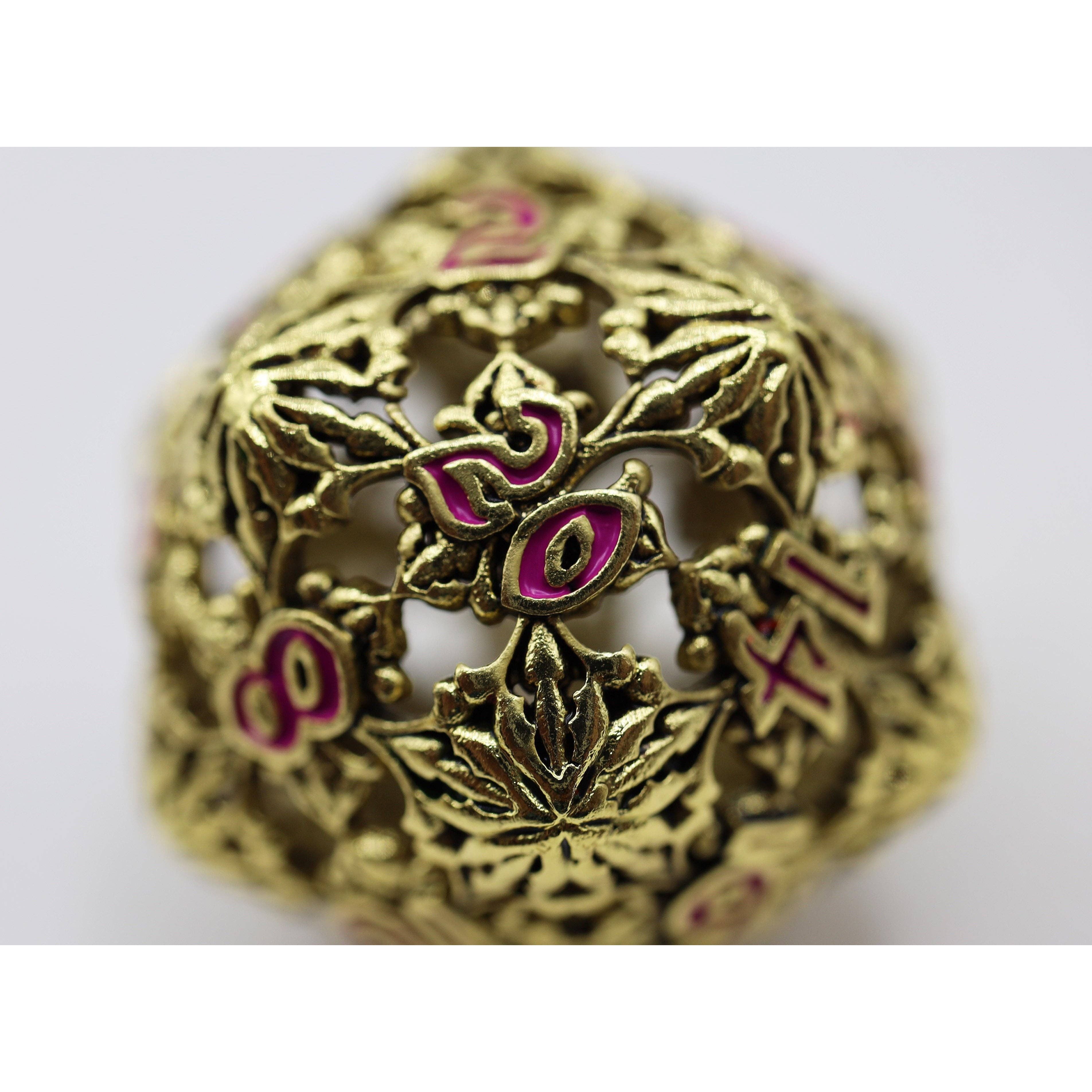 Fleur de Lis: Gilded Magenta - Hollow Metal RPG Dice Set