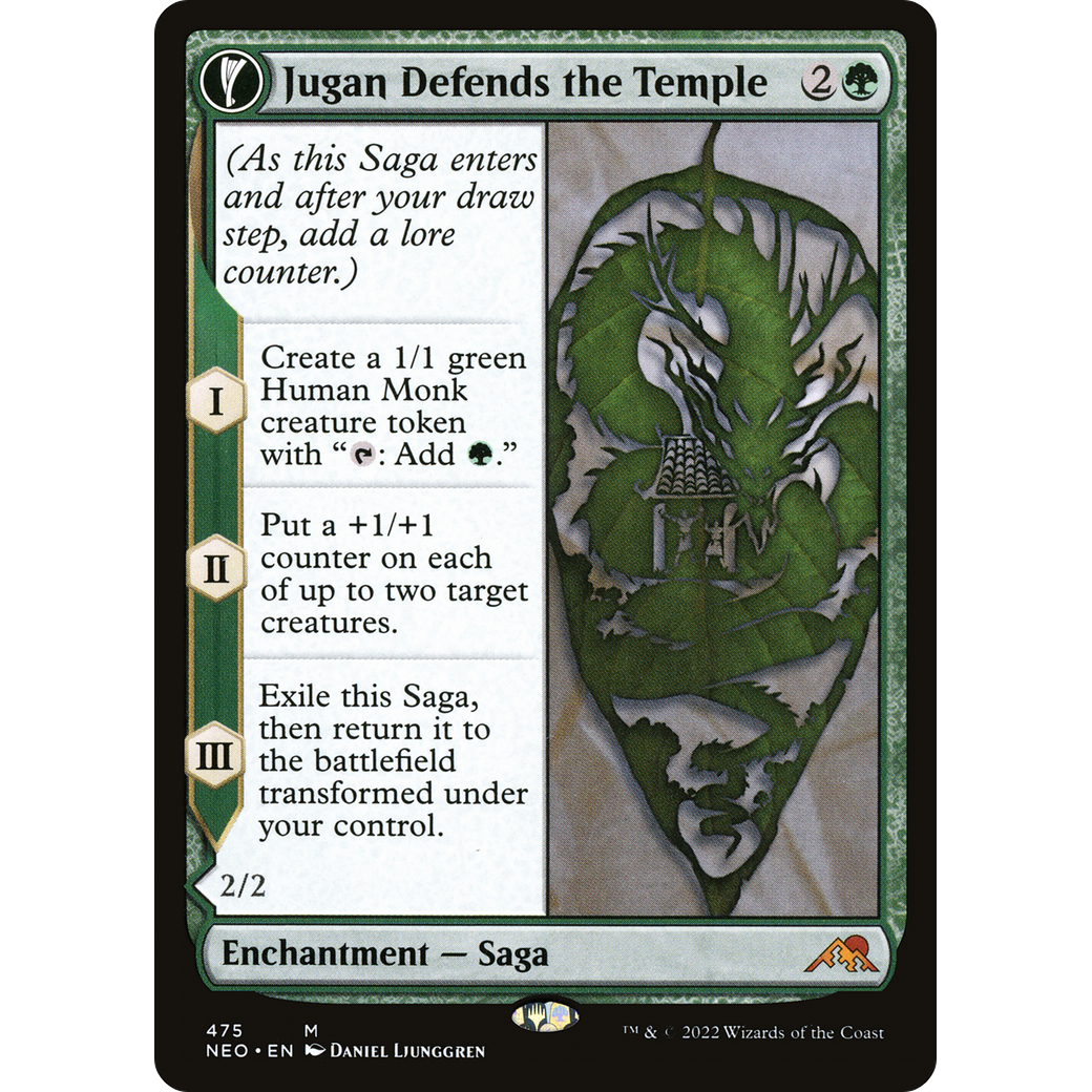 Jugan Defends the Temple // Remnant of the Rising Star (NEO-475) - Kamigawa: Neon Dynasty: (Extended Art, fandfc, enchantment)