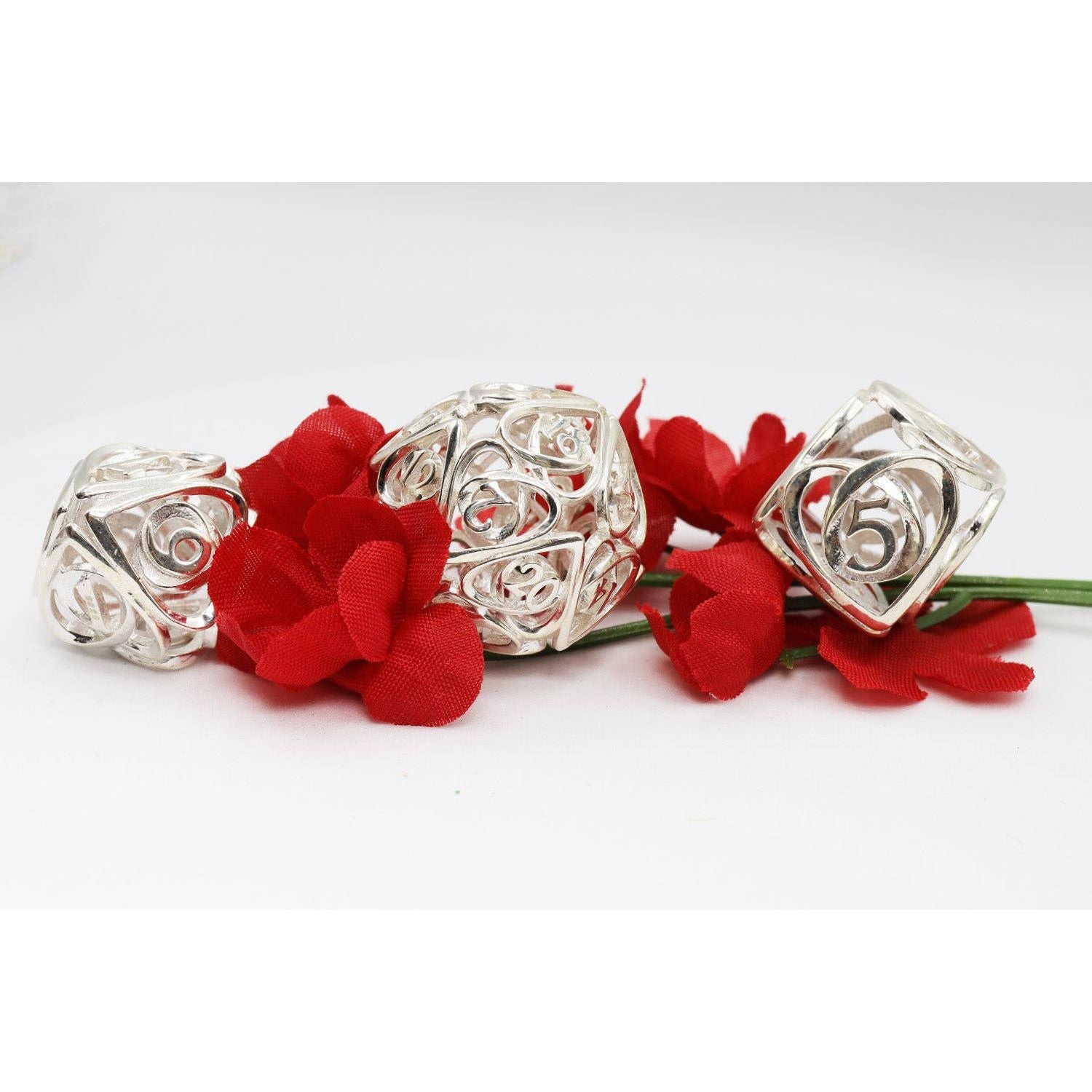 Hollow Hearts: Sterling Silver - Premium RPG Metal Dice Set