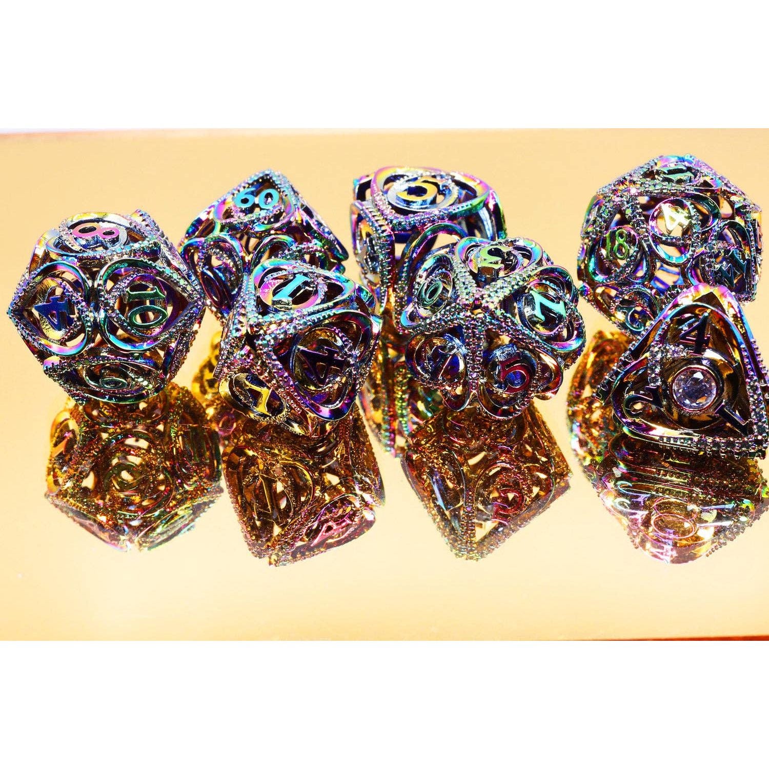 Hollow Hearts: Jeweled Burnt Opal -  Metal RPG Dice Set