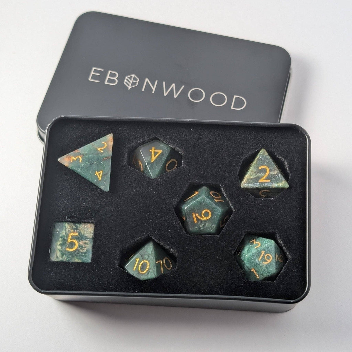African Jade - 7 Piece Polyhedral Gemstone Dice Set