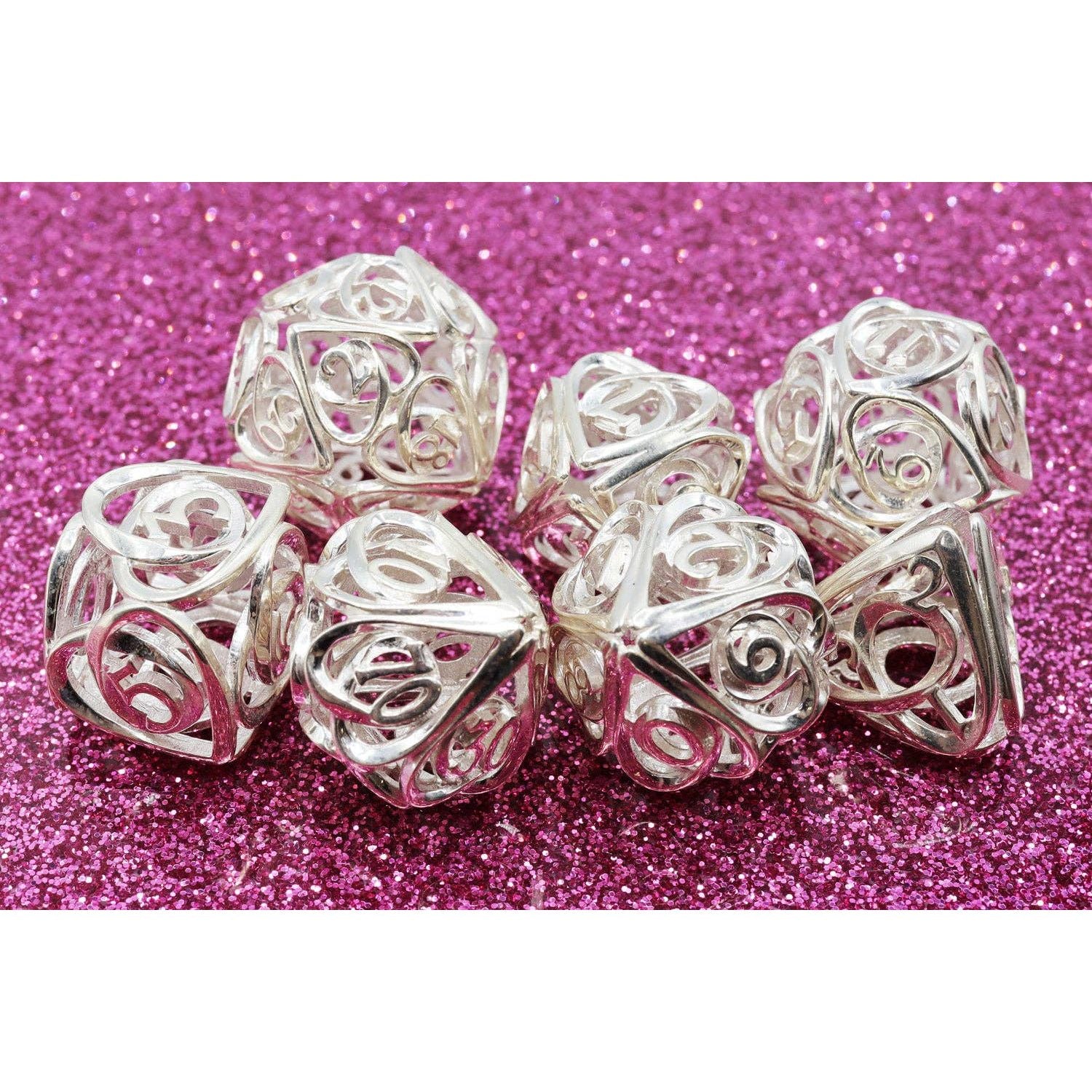 Hollow Hearts: Sterling Silver - Premium RPG Metal Dice Set