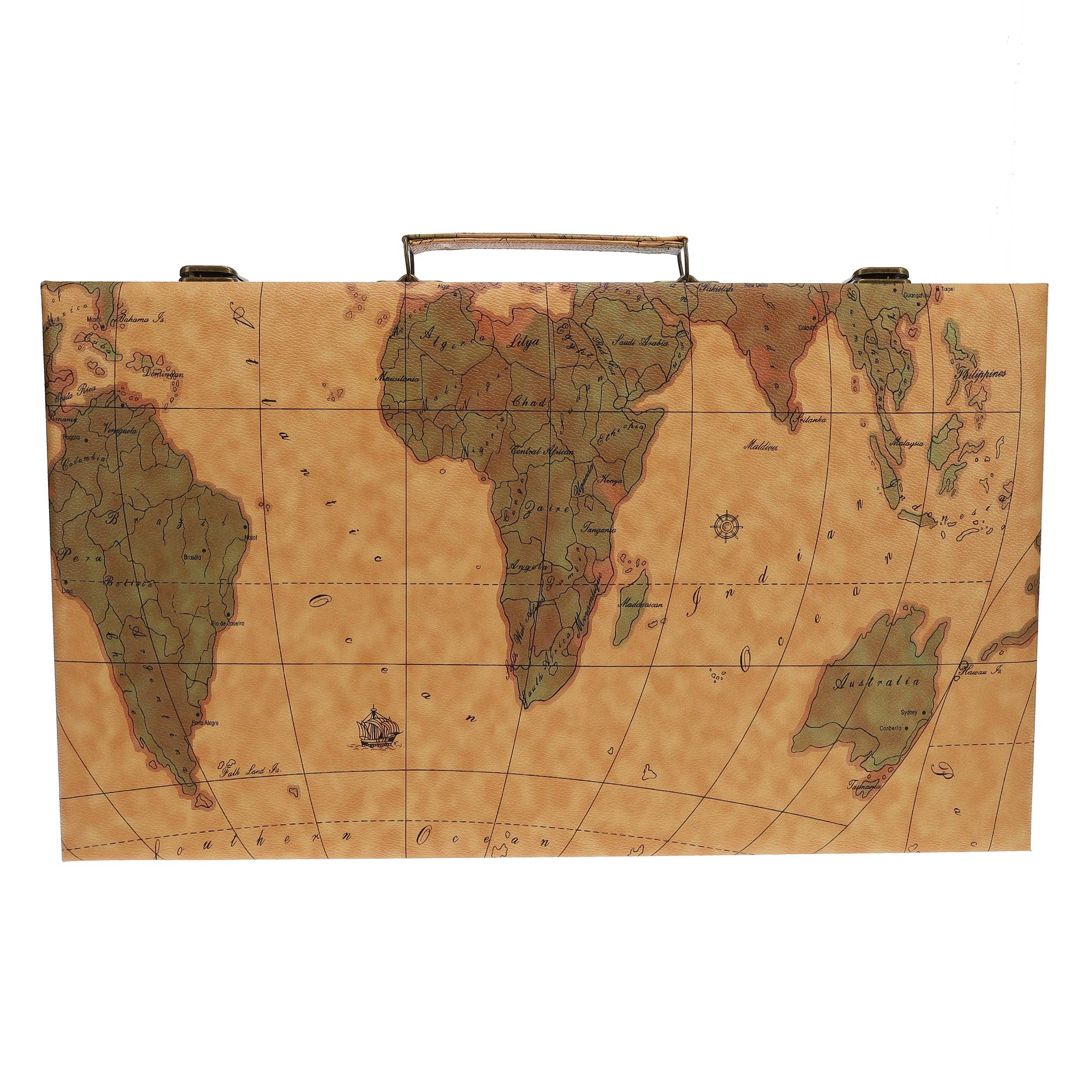 Tan Map Style Leatherette Backgammon Set, 18 x 11 in.