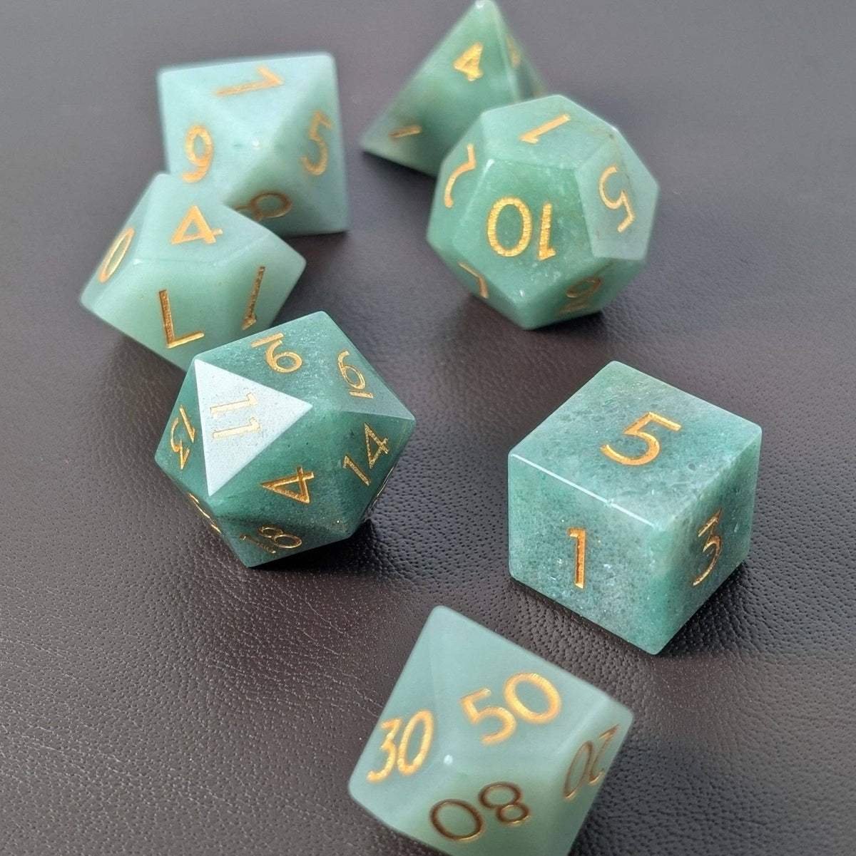 Green Aventurine - 7 Piece Polyhedral Gemstone Dice Set