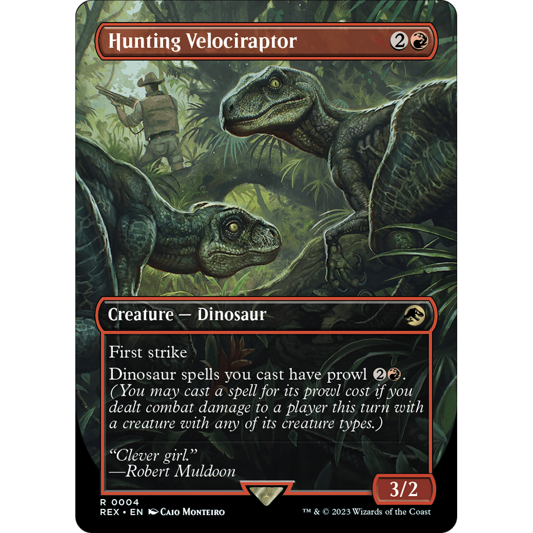 Hunting Velociraptor (Borderless) (REX-004) - Jurassic World Collection (Borderless) Foil