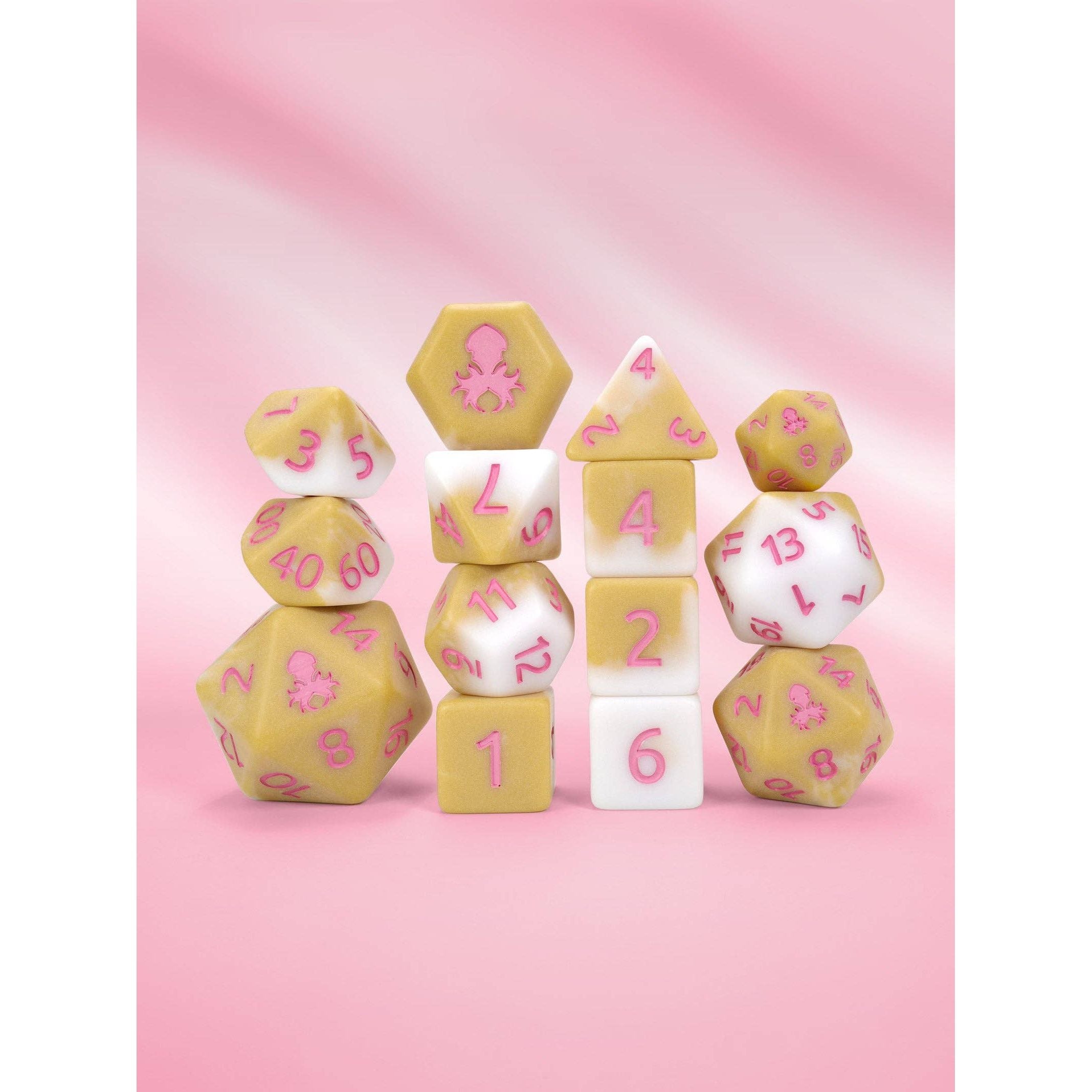Strawberry Latte Matte 14pc Dice Set inked in Pink