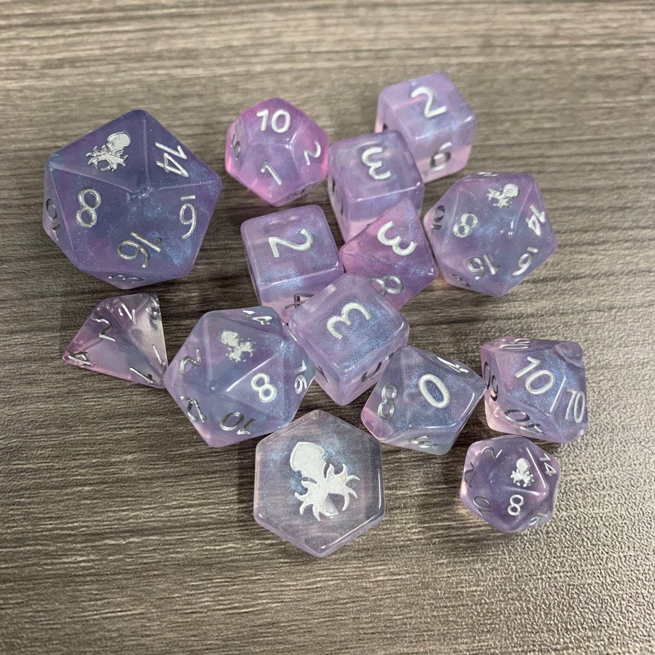 Legendary 14pc Silver Ink Dice Set With Kraken Logo