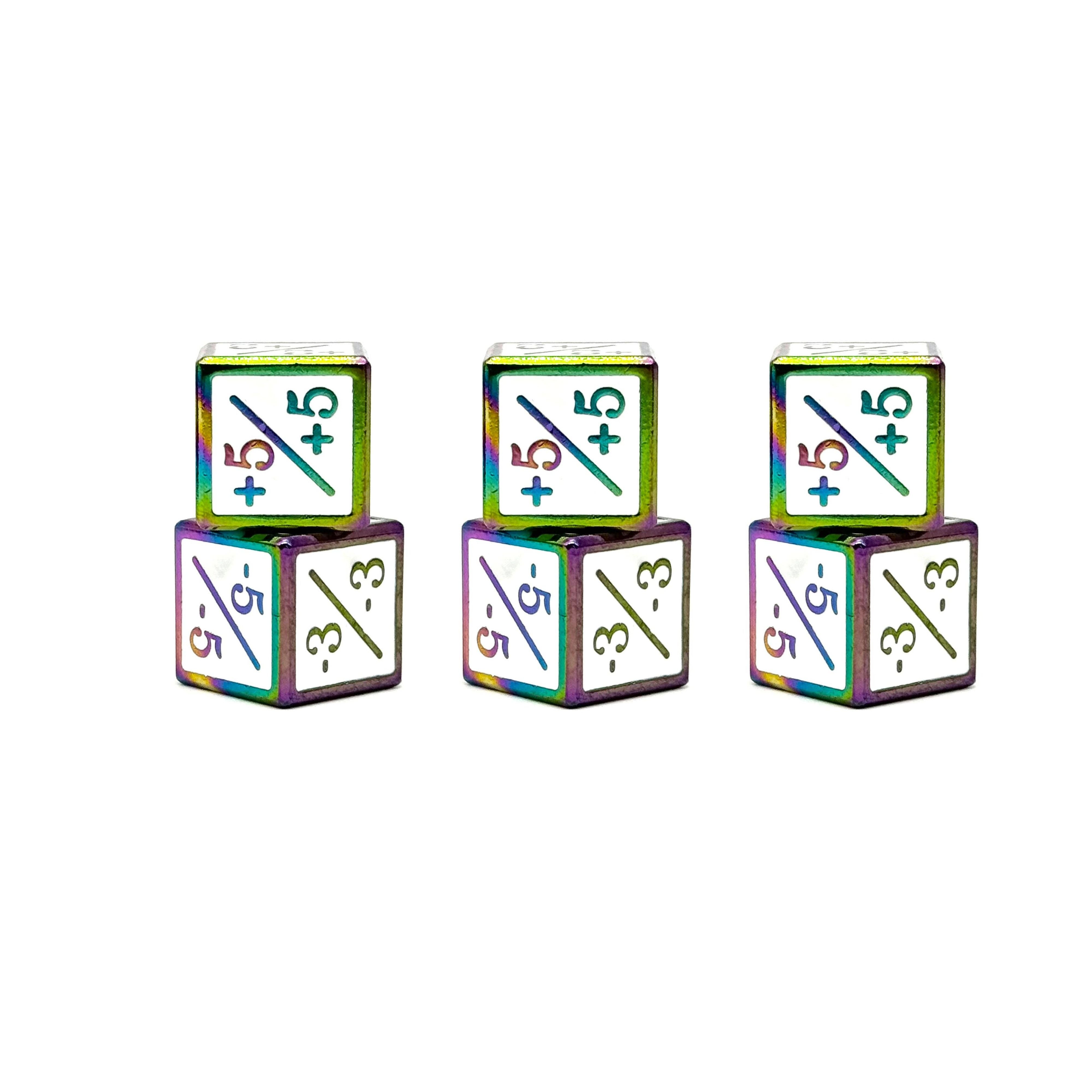 1/+1 & -1/-1 D6 White Pack of 6 CCG Metal Dice