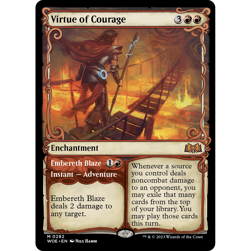 Virtue of Courage // Embereth Blaze (WOE-282) - Wilds of Eldraine: (Showcase)