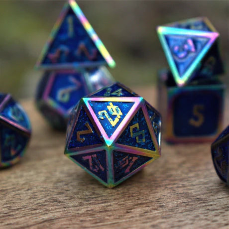 Elder Runes: Iridescent And Blue Glitter - 7-set Metal Dice