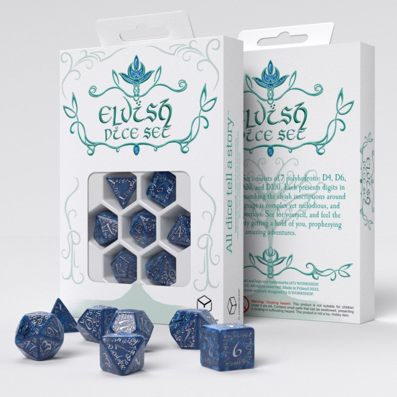 Elvish Cobalt & Silver Set of 7 Polyhedral Dice