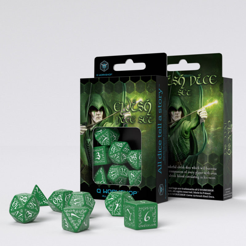 Elvish Green & White Set of 7 Polyhedral Dice