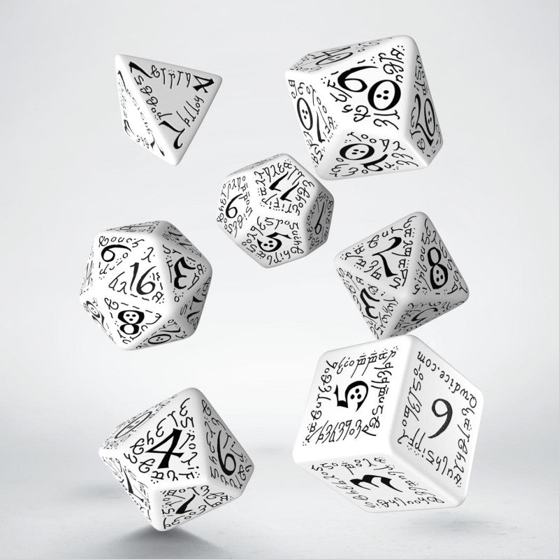Elvish White & Black Set of 7 Polyhedral Dice