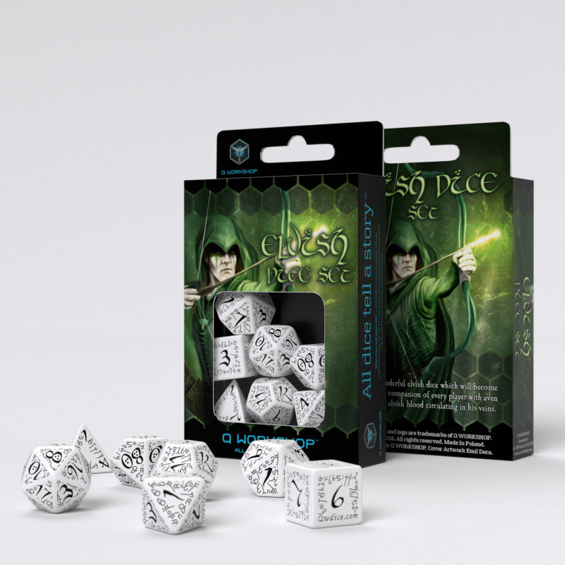 Elvish White & Black Set of 7 Polyhedral Dice