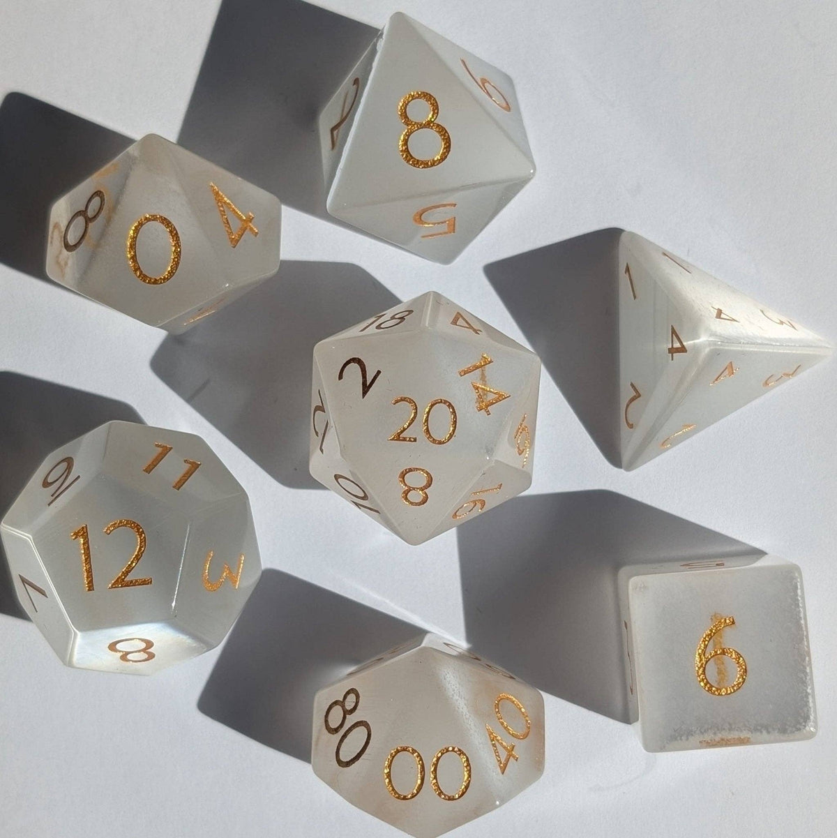 White Cat Eye - 7 Piece Polyhedral Gemstone Dice Set