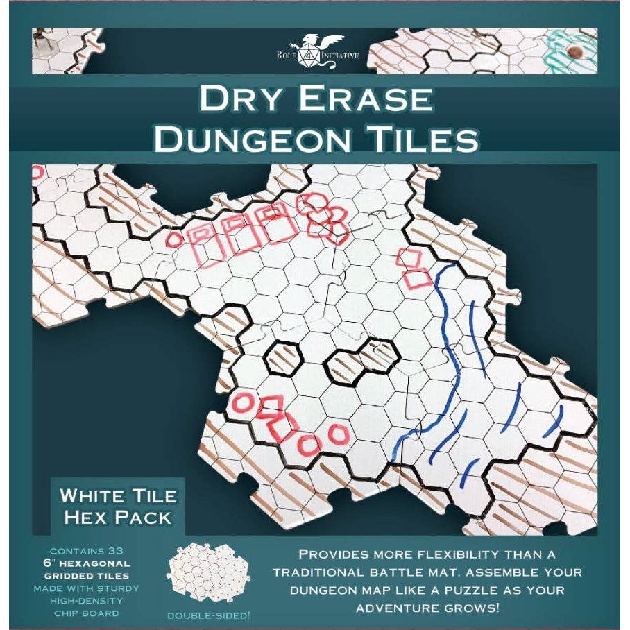 Dry Erase Dungeon Tiles, White - Pack of 33 6" hex tiles