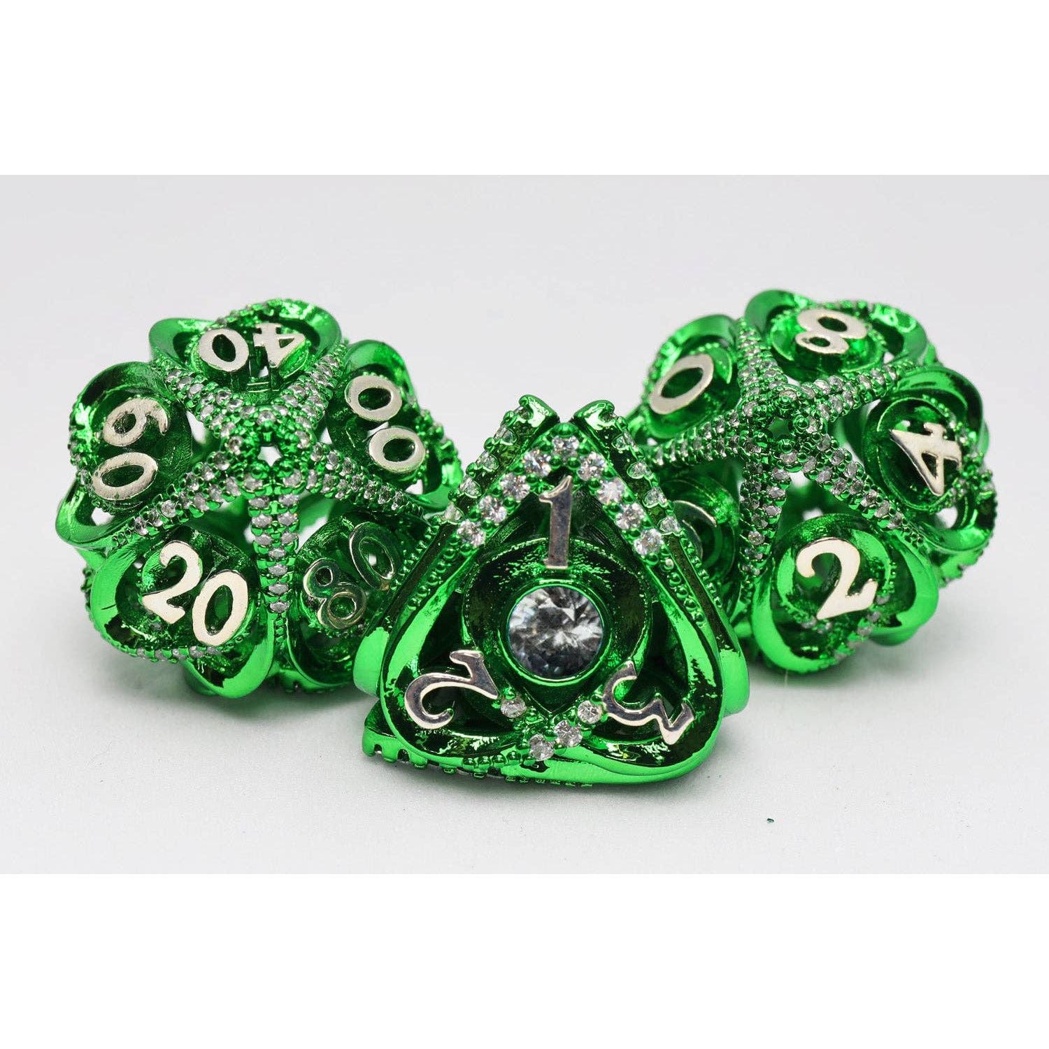 Hollow Hearts: Jeweled Green - Metal RPG Dice Set