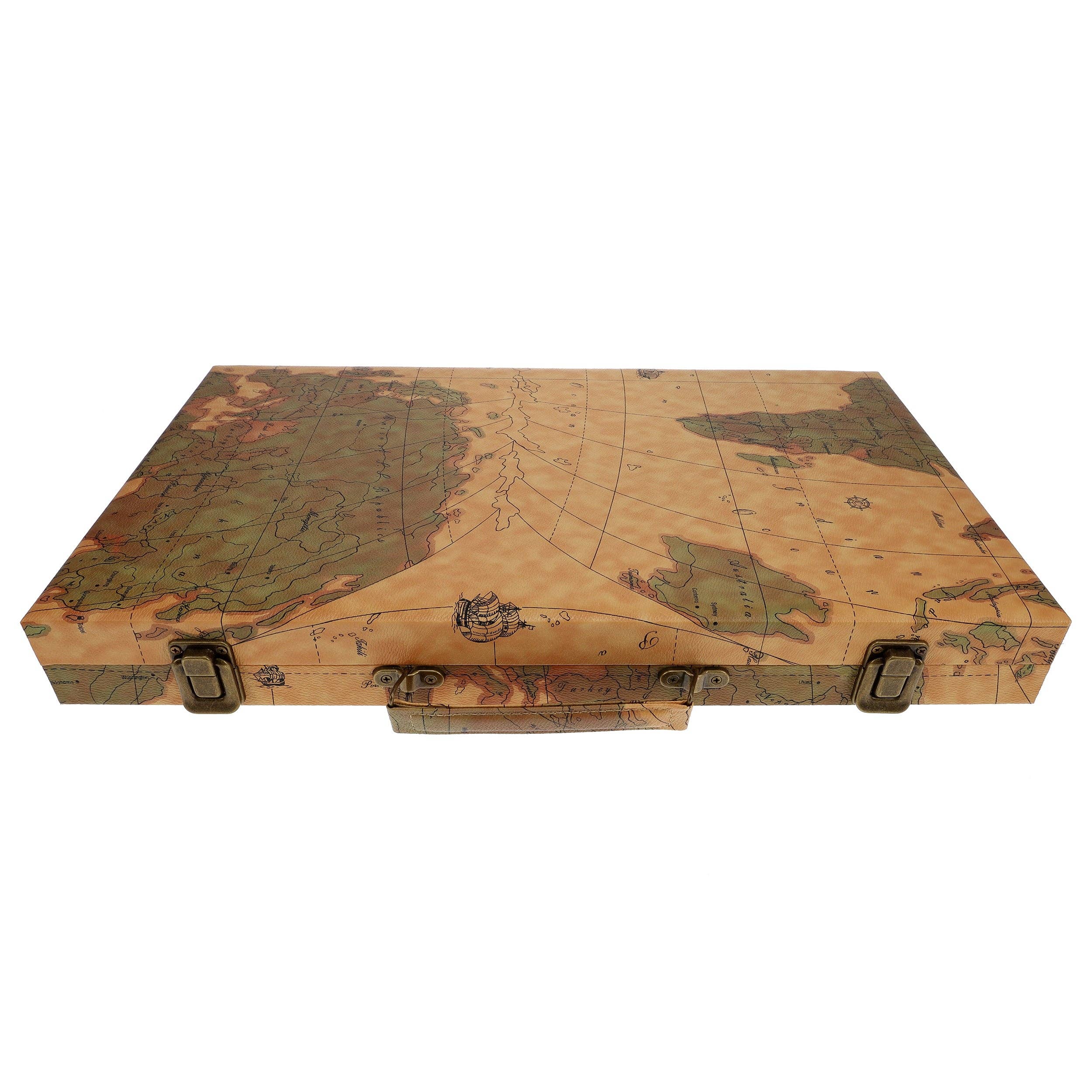 Tan Map Style Leatherette Backgammon Set, 18 x 11 in.