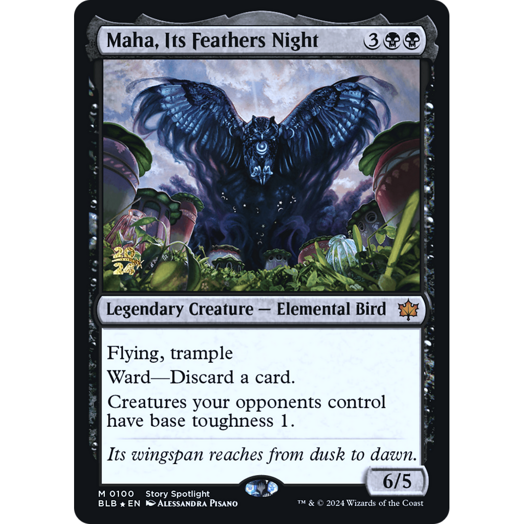 Maha, Its Feathers Night (PRE-100S) - Bloomburrow Promos Foil