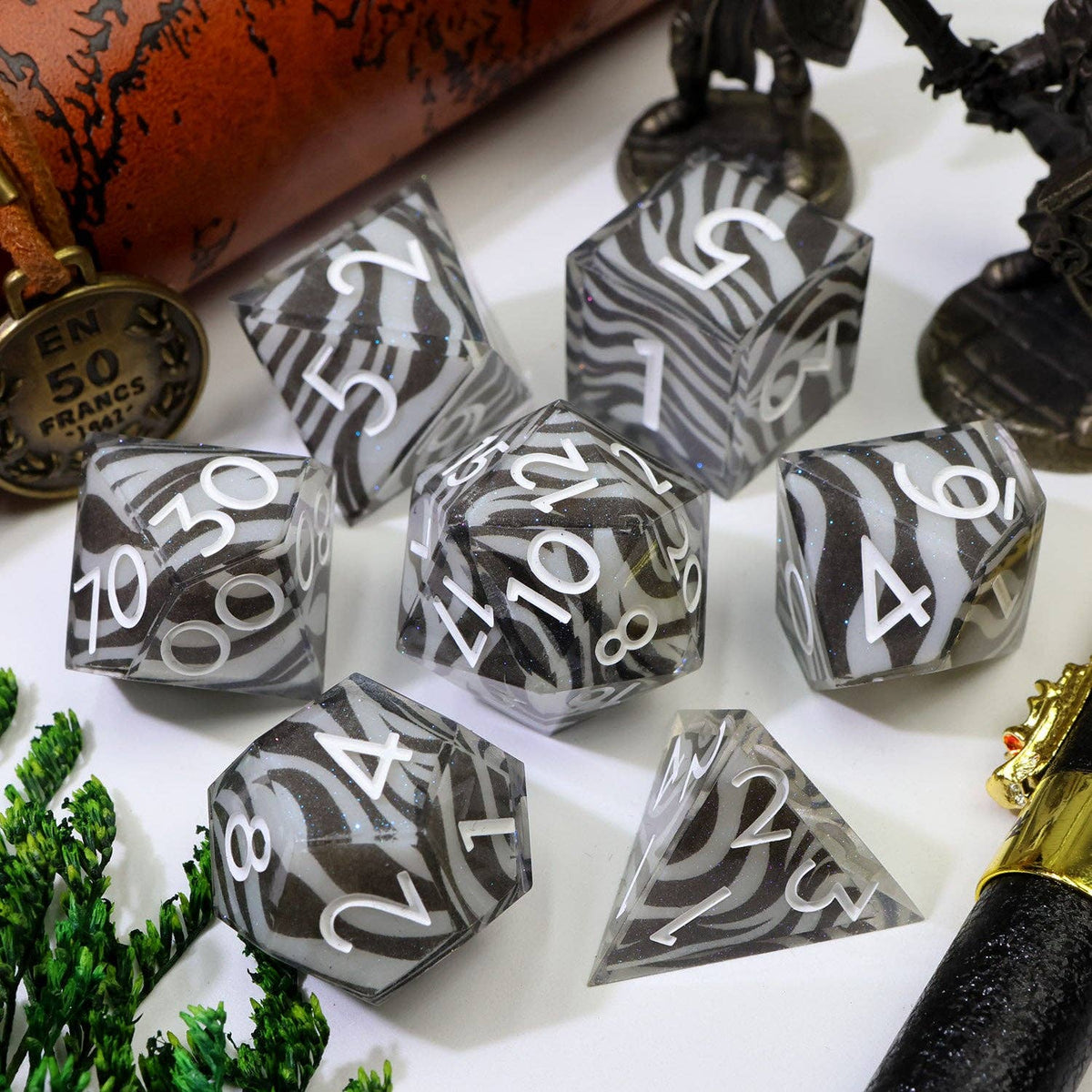 Zebra Layered Set 7-Piece Polyhedral Dice Set