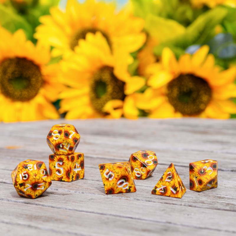 Sunflower Full Art Set of 7 Polyhedral Dice