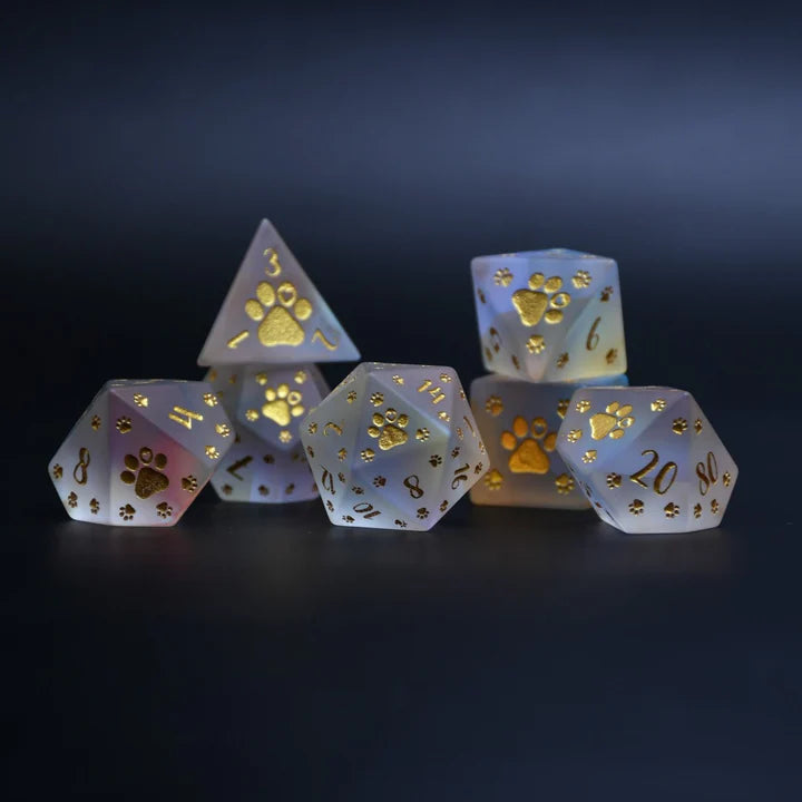Misty Mountain - Puppy Paws: 7-set Frosted Prism Glass Dice