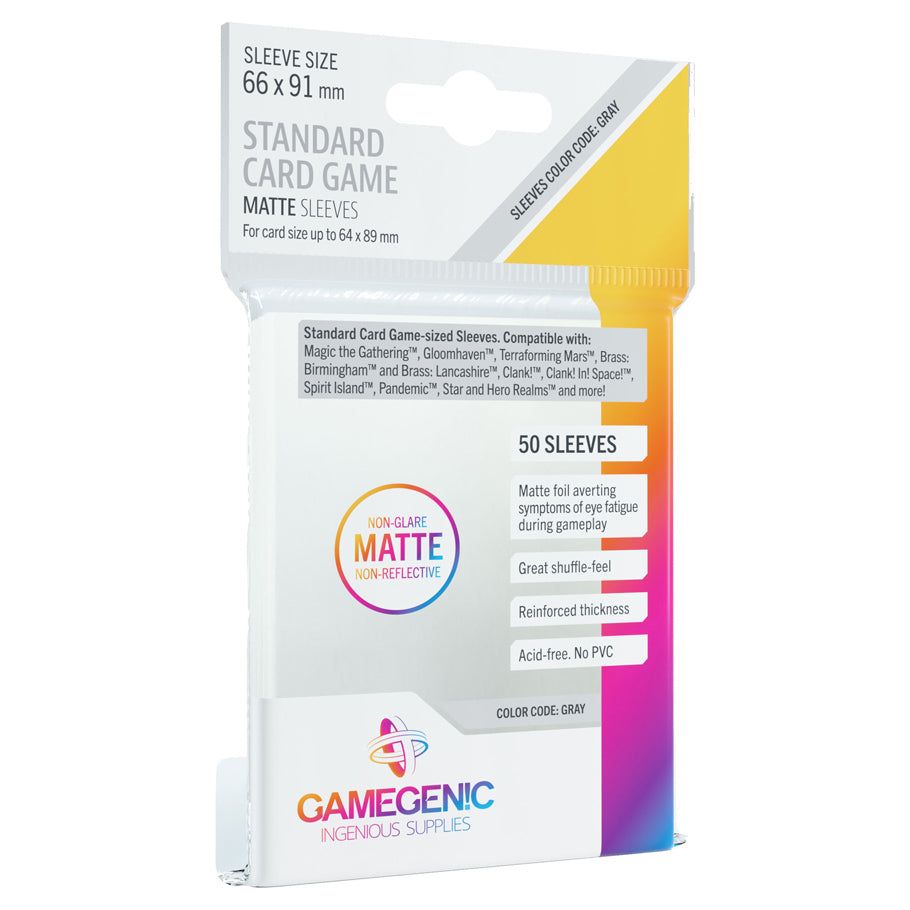 Gamegenic Matte Sleeves 50ct: Standard Card Game Grey 66 X 91mm