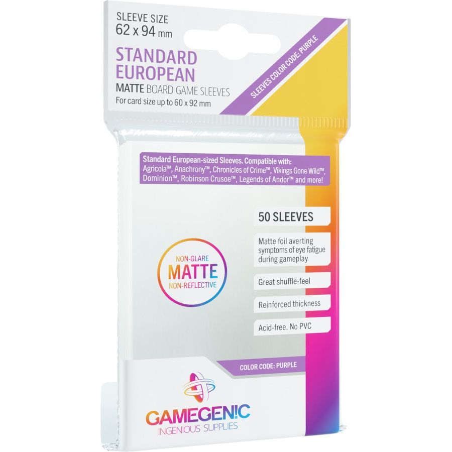 Gamegenic Matte Sleeves 50ct: Standard European 62 X 94mm