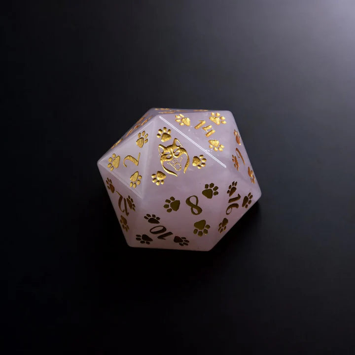 Misty Mountain - Husky Puppy Paws: 30mm D20 Rose Quartz
