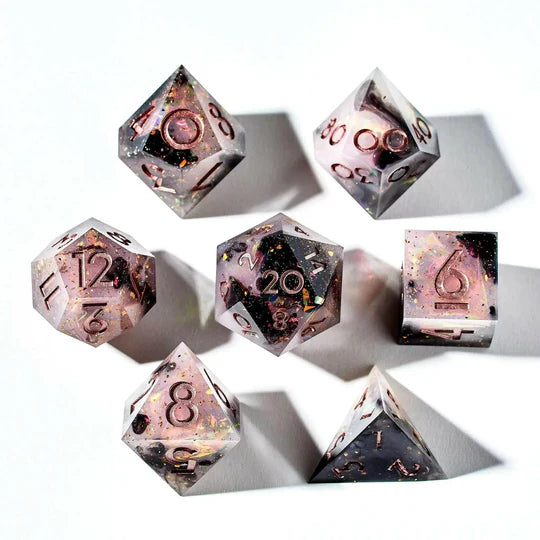 Milky Strawberry Galaxy 7-Piece Polyhedral Dice Set (Pre-Order)