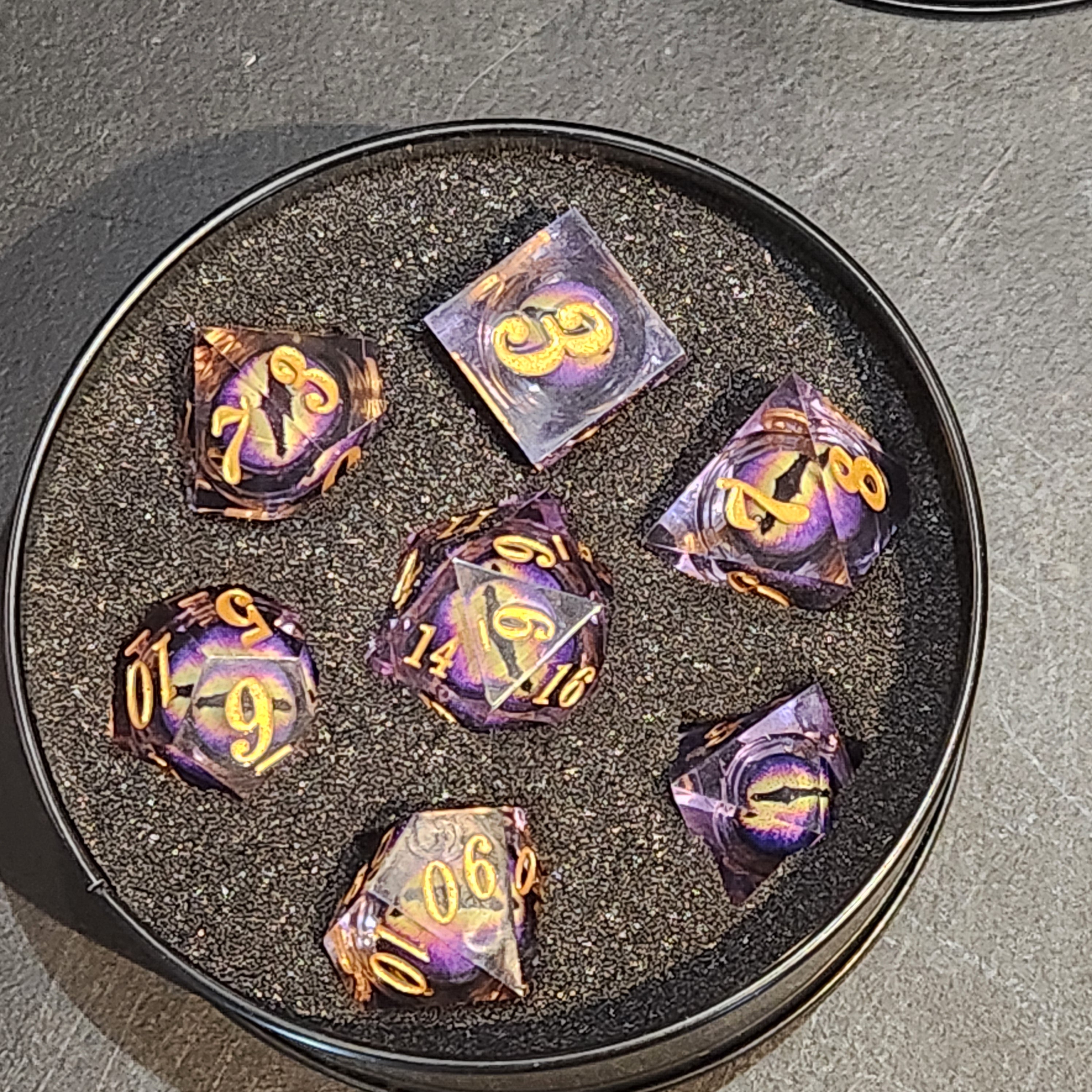 Liquid Core Dice Set: Purple Gold Lettering